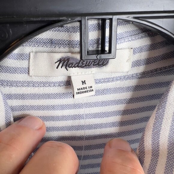 Madewell $88 Drapey Long-Sleeve Popover Shirt in Stripe Size M NT776 - Picture 3 of 7